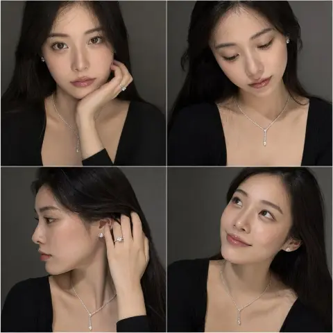 Japanese women luxury jewelry natural mobile phone texture four-square grid portrait