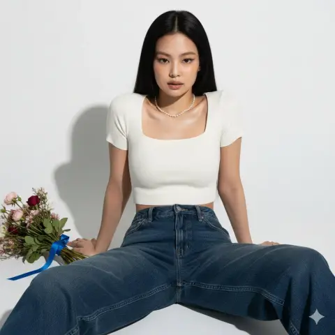 Jennie minimalist pure white background water light skin photo