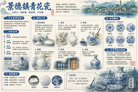 Jingdezhen Blue and White Porcelain Panoramic Interpretation Map