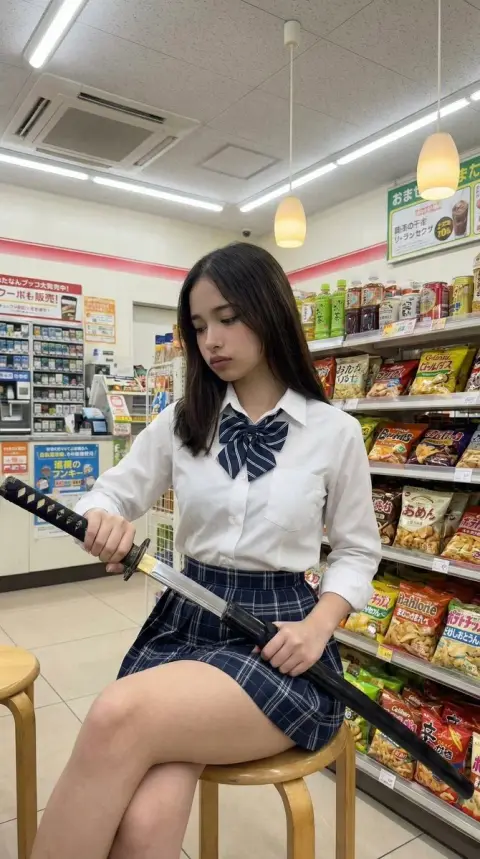 JK girl with knife in convenience store