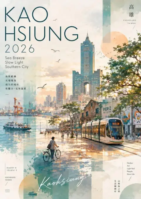 Kaohsiung Taiwan watercolor collage travel poster