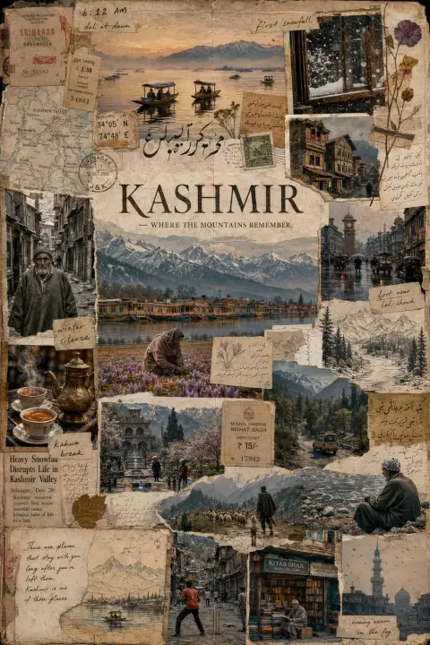 Kashmir cinematic travel collage poster
