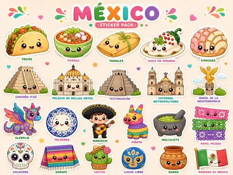 Kawaii Country themed sticker pack