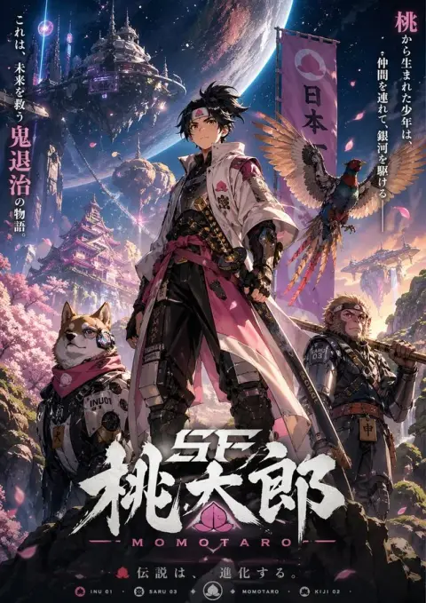 Key visual image of cyber science fiction Momotaro