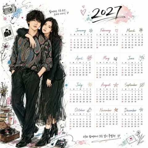 Korean graffiti style 2027 annual desktop calendar