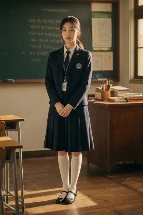 Korean high school uniform girl classroom silhouette photo