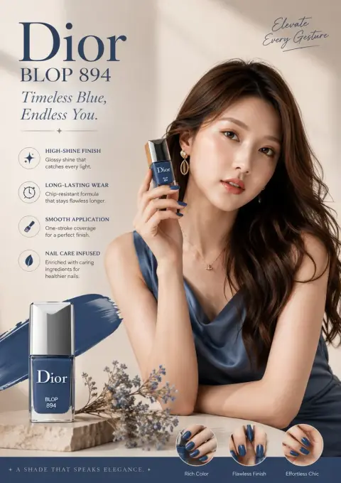 Korean luxury navy blue nail polish poster