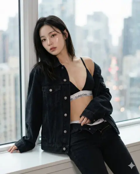 Korean sexy idol with porcelain skin under the light and shadow by the window