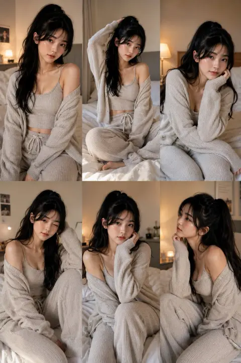 Korean style simple bedroom home female photo collage