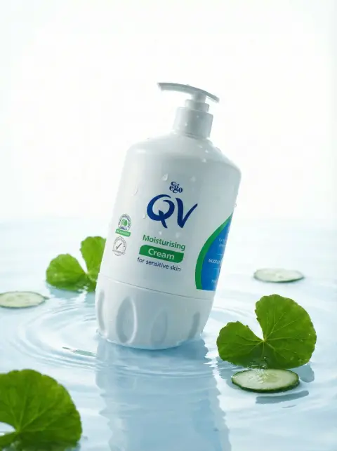 Large piece of cucumber hand cream in still water floating white tube
