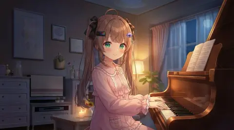 Late night piano time under the warm lamp