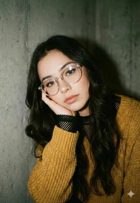 Lazy girl in knitted sweater under warm light and shadow