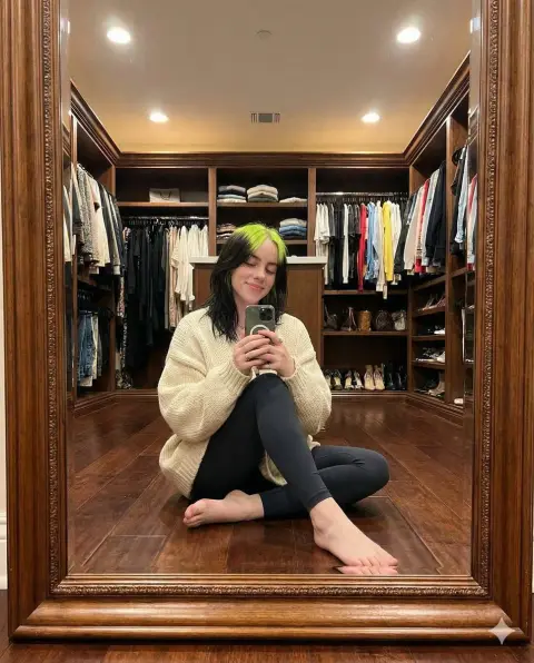 Lazy girl taking selfie in luxurious dressing room