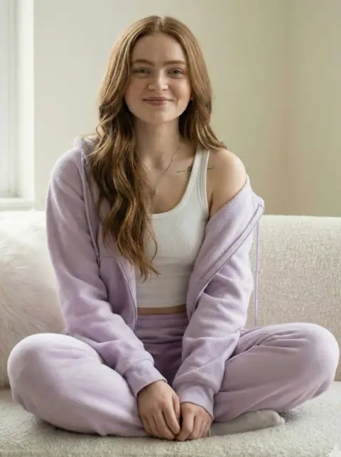 Lazy profile of lavender plush home clothes