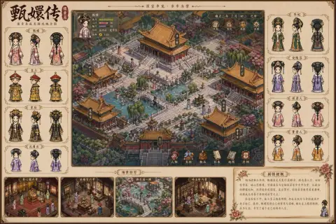 Legend of Zhen Huan pixel development game concept map