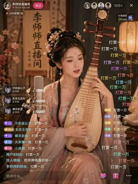 Li Shishi's ancient pipa playing and singing live broadcast room