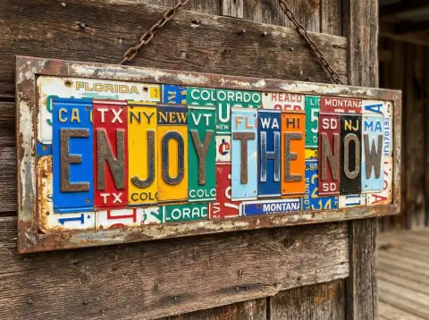License plate collage retro metal sign