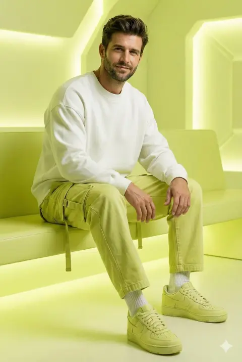 Lime green futuristic fashion male model blockbuster