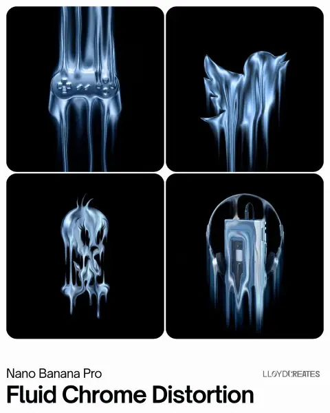 Liquid silver light fluid in pure black void