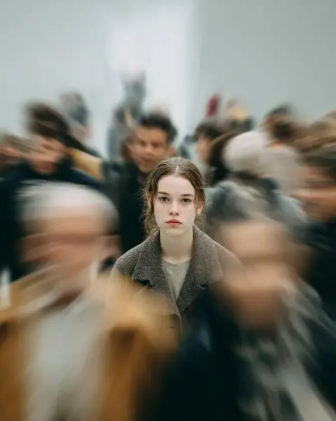 Loneliness and stillness among the bustling crowd