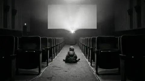 Lonely child shadow in an empty cinema