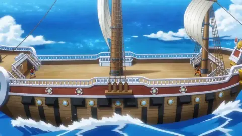 Luffy and Goku having an epic fight scene on the sunny