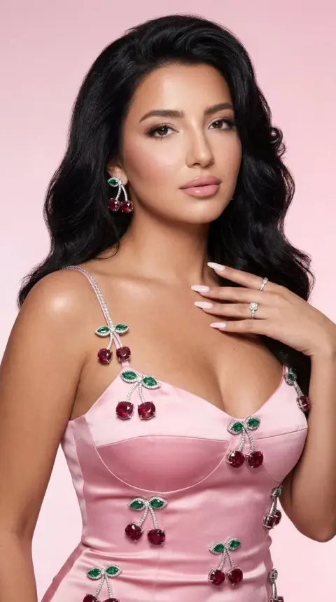 Luxurious blockbuster of pink satin and diamond cherry