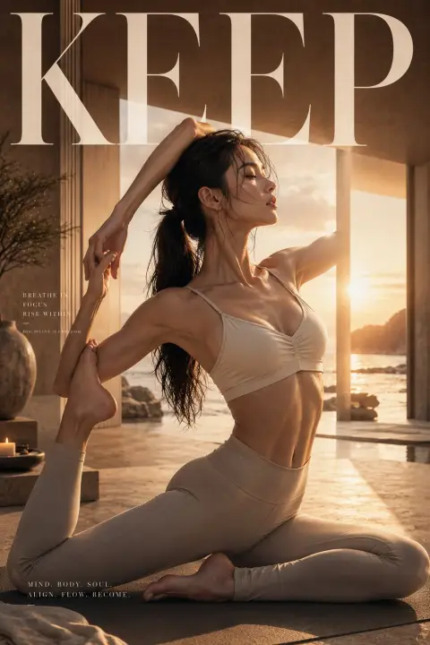 Luxurious cinematic yoga fashion poster prompt word