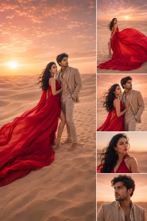 Luxurious desert movie style fashion blockbuster composition