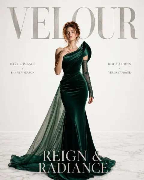 Luxurious emerald haute couture cover blockbuster