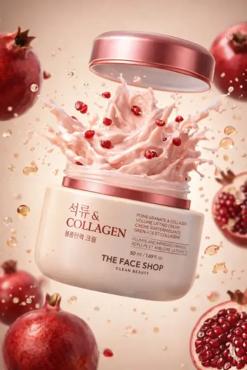 Luxurious facial cream blooms and splashes in mid-air