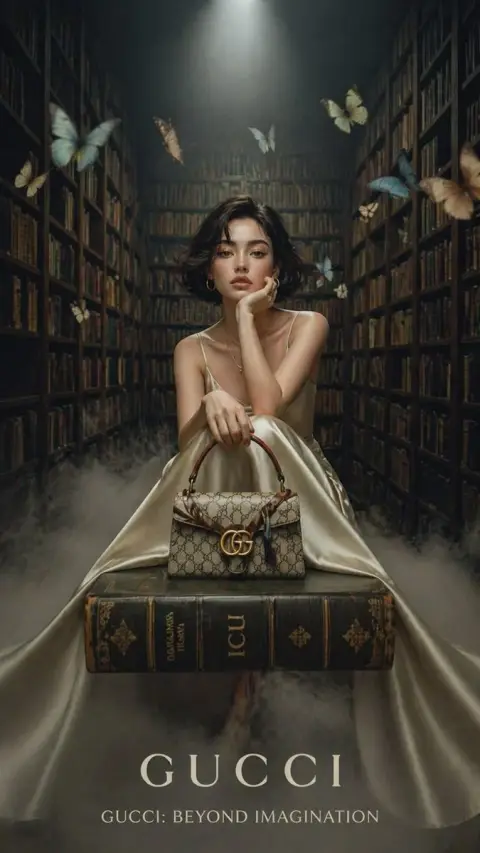 Luxurious fashion blockbuster in retro library