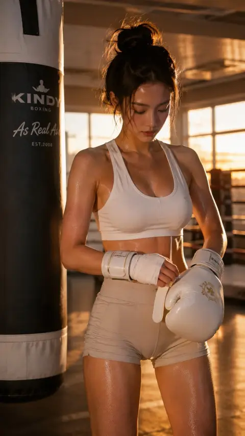 Luxurious hyper-realistic portrait of a Korean boxing girl