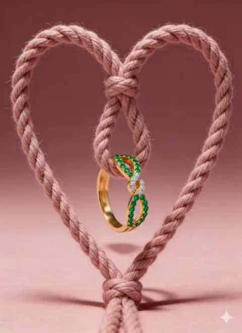 Luxurious jewelry surrounded by romantic floating knots