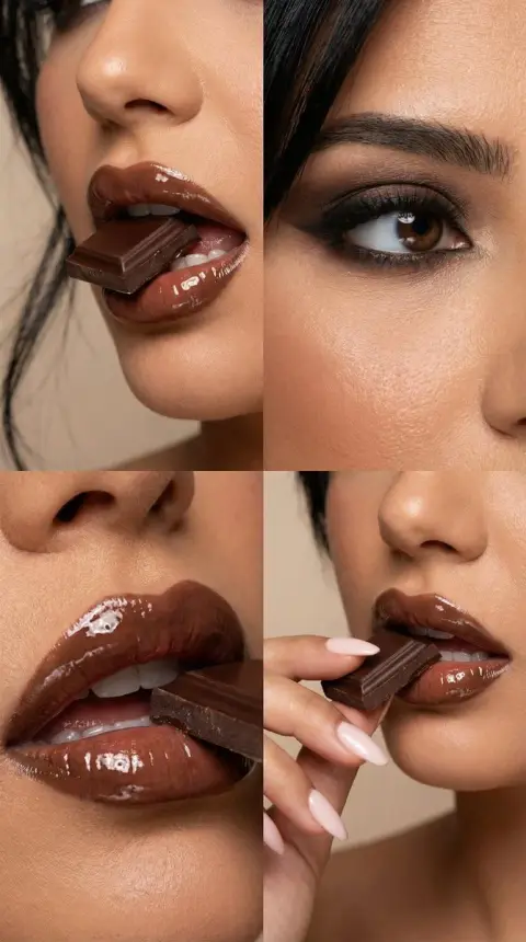 Luxurious macro shot of dark brown chocolate lips