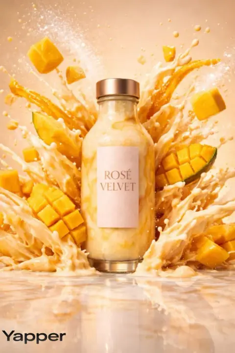 Luxurious mango milkshake high speed splash photography