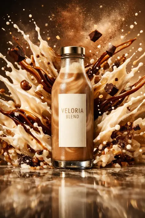 Luxurious mocha milkshake splashes instantly