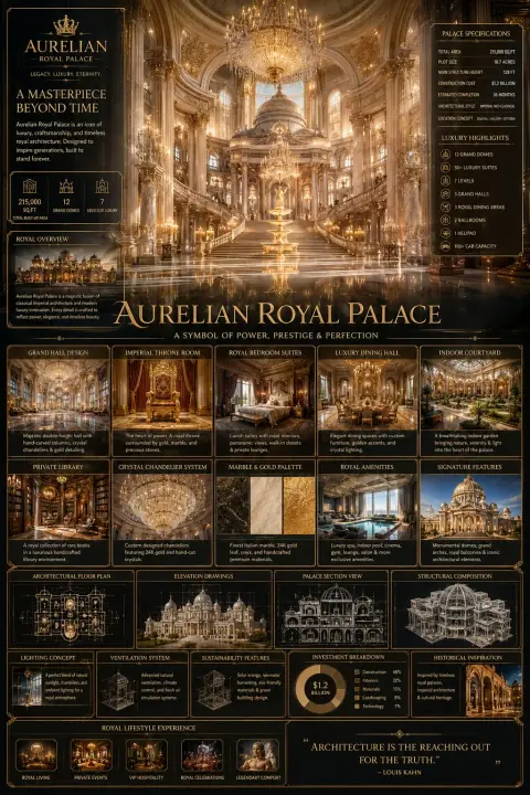 Luxurious palace architecture infographic poster