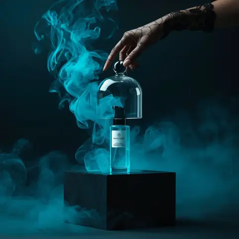 Luxurious perfume bottle unveiled in blue mist