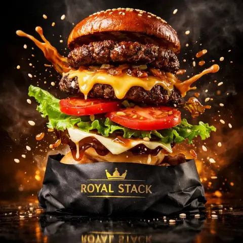 Luxurious royal burger assembled at high speed