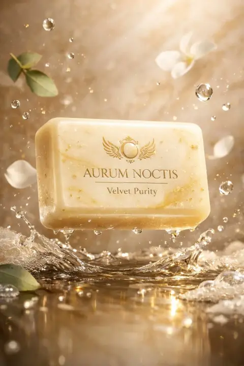 Luxurious soap advertising campaign suspended in gold foil
