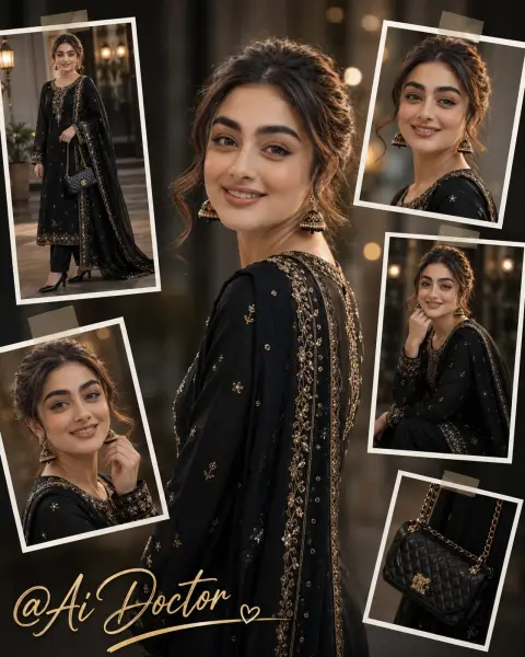 Luxury black gold south asian style fashion collage