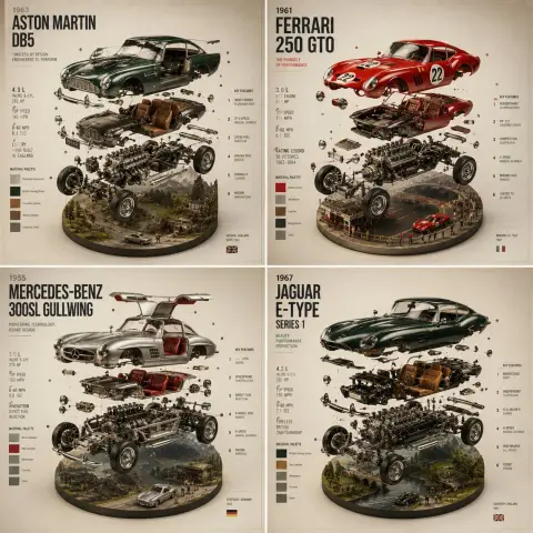 Luxury car miniature world mechanical explosion picture poster