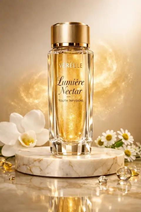 Luxury champagne gold serum commercial photography