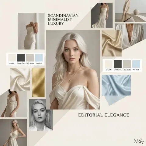Luxury fashion magazine style mood board with blue eyes model