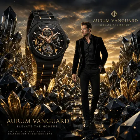 Luxury watch black diamond gold crystal landform advertisement