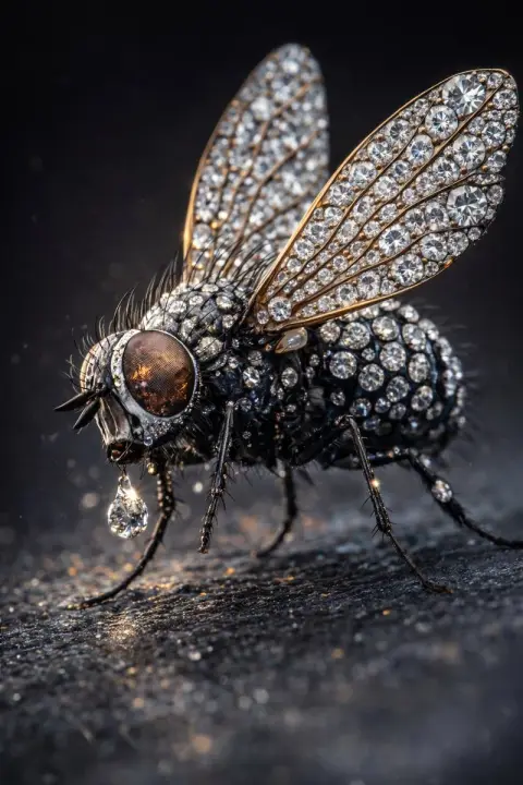 Macro close-up of jewel-encrusted mechanical insect
