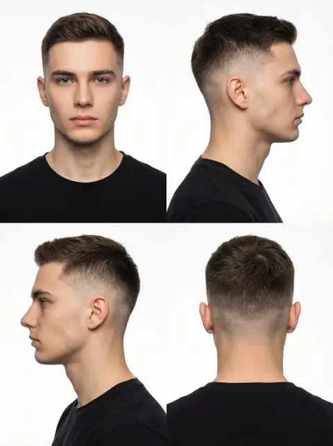 Male model's four-square multi-angle studio photo