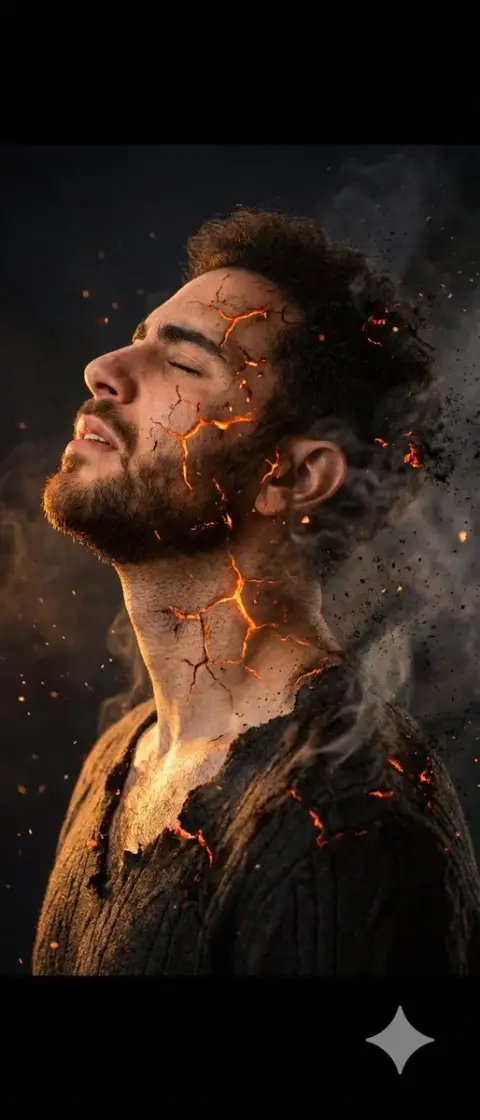 Man with cracked skin like burning lava