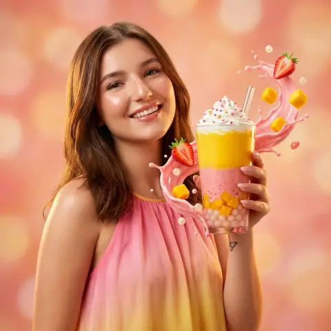 Mango Strawberry Boba Milk Tea Commercial Advertisement